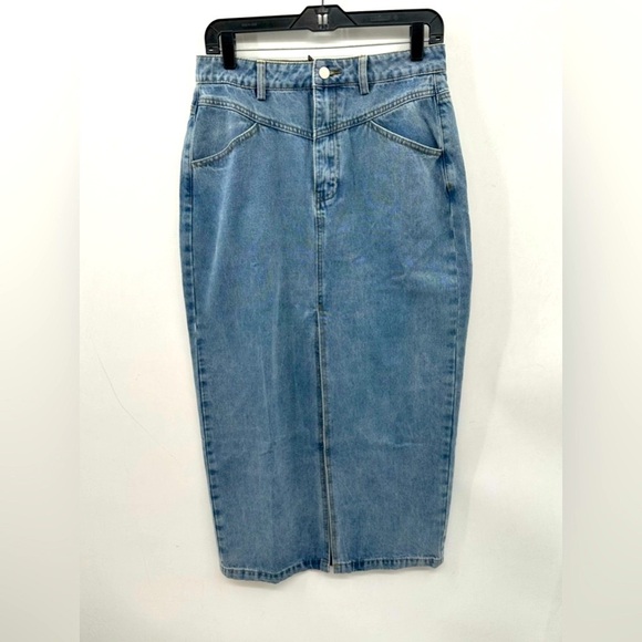 NWT M REVERIEE Y2K blue front yoke bohemian Maxi western 90 denim woman’s skirt - Picture 3 of 14